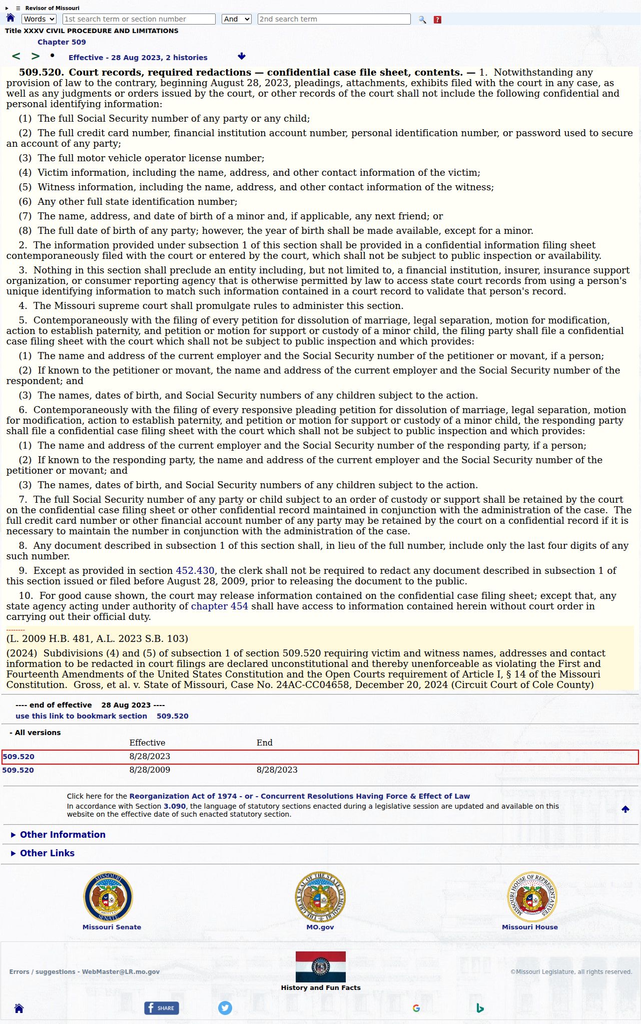 St. Clair County civil docket source showing Missouri filing-redaction requirements