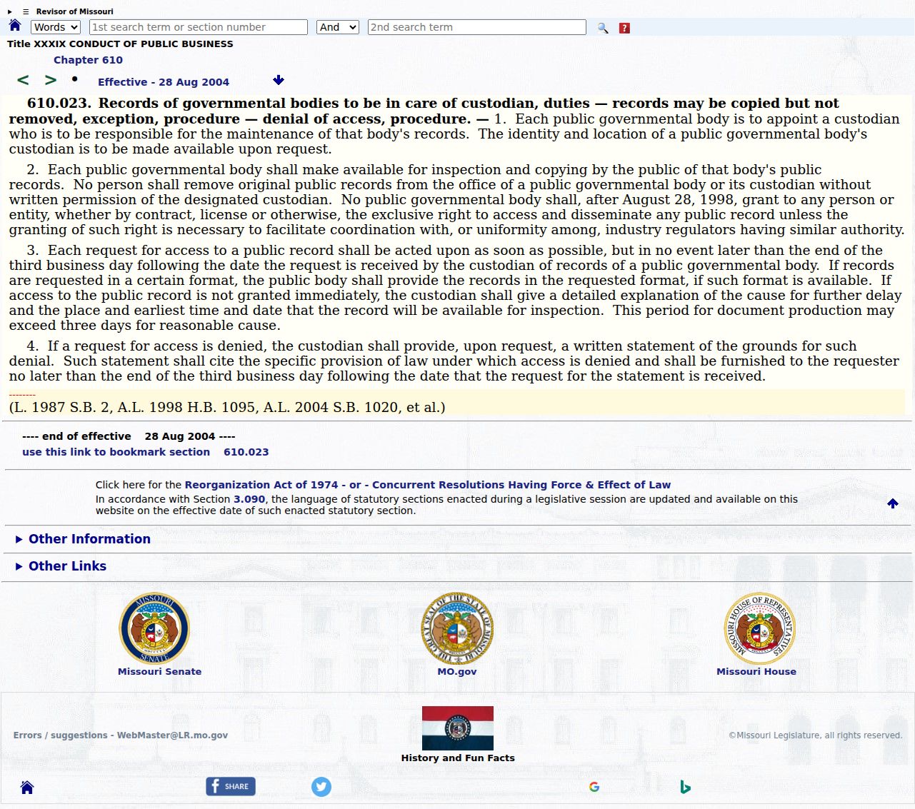 St. Clair County civil docket source showing Missouri Sunshine Law response provisions