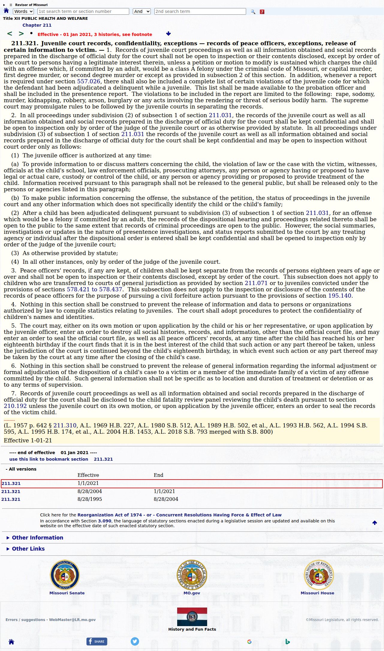 St. Clair County criminal docket source showing Missouri juvenile-record confidentiality statute
