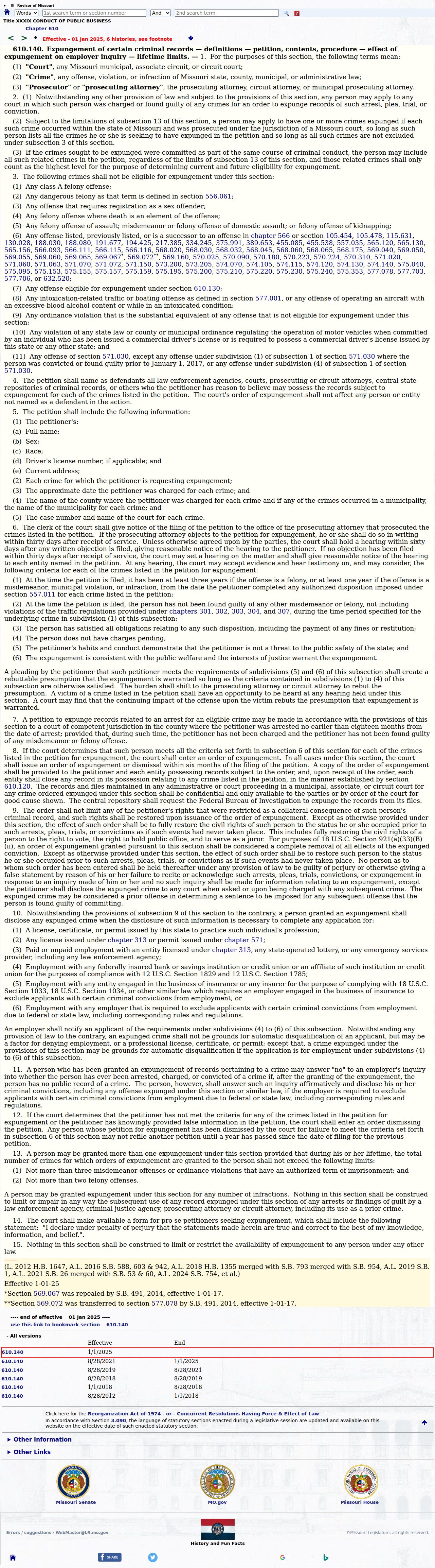 St. Clair County criminal docket source showing Missouri expungement petition and confidentiality statute