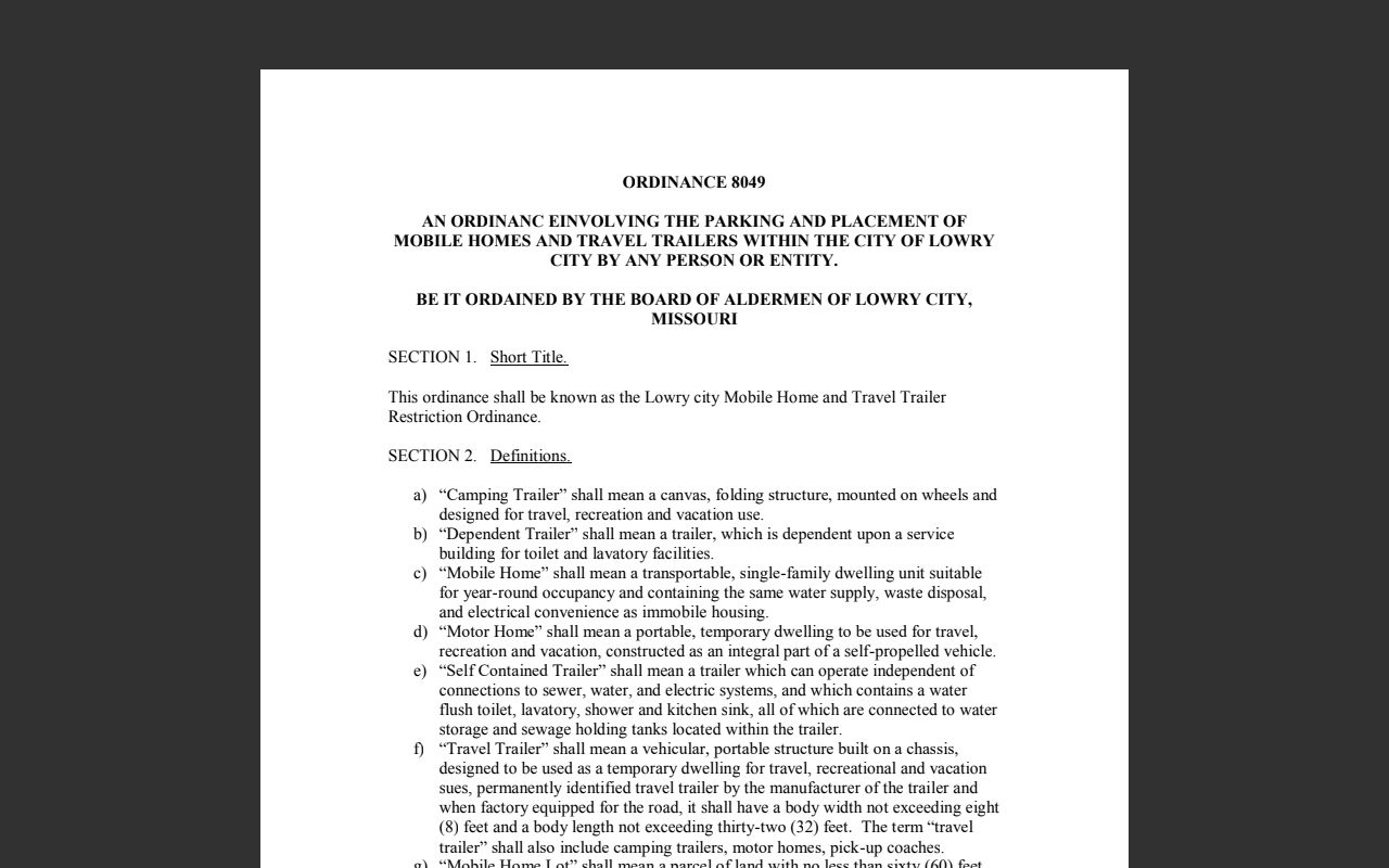 Lowry City court docket ordinance document source